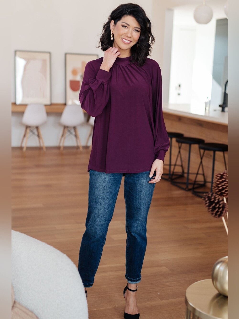 Ann Taylor Plum Long-Sleeve Top
